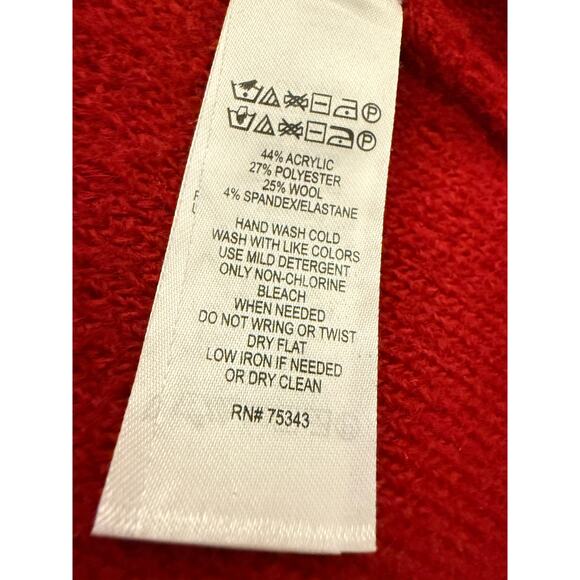 Adrienne Vittadini Medium Red Wool Blend Long Button Up Cardigan Stand Up Collar - Picture 8 of 10